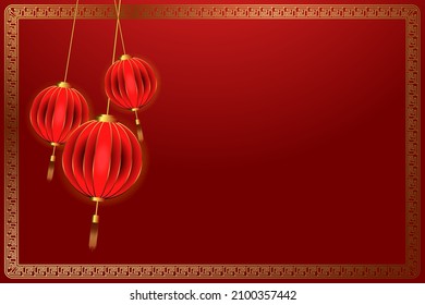 Chinese new year background with lantern on paper cut style
