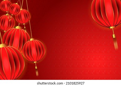 Chinese new year background with lantern on paper cut style