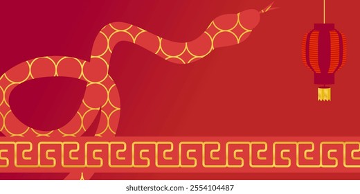 Chinese New Year Background With Lantern and Snake Ornaments. Free Copyspace Area Design.