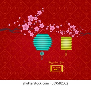 Chinese new year background with lantern and plum blossom