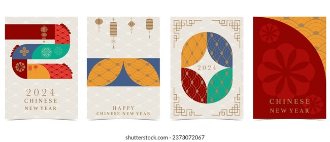 Chinese New Year background with lantern,dragon.Editable vector illustration for postcard,a4 size