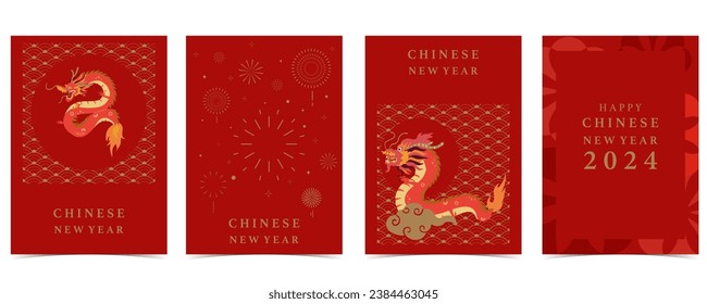 Chinese New Year background with lantern,dragon.Editable vector illustration for postcard,a4 size