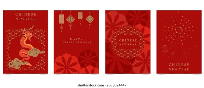 Chinese New Year background with lantern,dragon.Editable vector illustration for postcard,a4 size