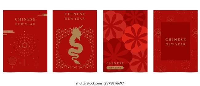 Chinese New Year background with lantern,dragon.Editable vector illustration for postcard,a4 size