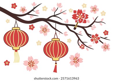 Chinese new year background and Chinese lanterns on a branch
