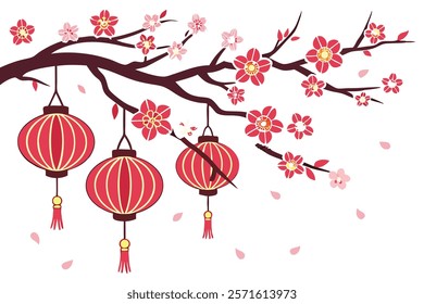 Chinese new year background and Chinese lanterns on a branch