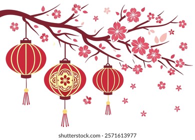 Chinese new year background and Chinese lanterns on a branch