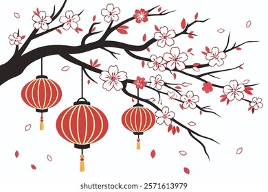 Chinese new year background and Chinese lanterns on a branch