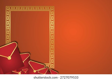 Chinesische Neujahrshintergrund orange mit roten Papierlaternen und Ornamenten
