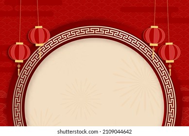 Chinese new year background with oriental hanging lantern decoration