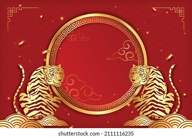 Chinese new year background with oriental style decoration for year of the tiger