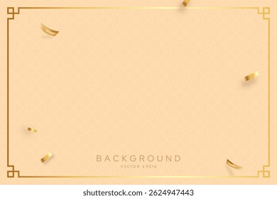 Chinese New Year background with oriental style pattern, golden confetti and line frame border design decoration, spring festival, vector illustration
