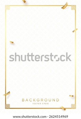 Chinese New Year background with oriental style pattern, golden confetti and frame border decoration, spring festival, vector design