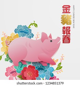 Chinese new year background. Year of the pig. "Jin zhu bao chun" Golden pig sending regard.