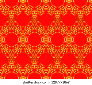 Chinese New Year background. Red and gold holiday graphic design. Vector seamless pattern