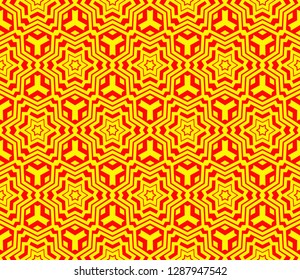 Chinese New Year background. Red and gold holiday graphic design. Vector seamless pattern
