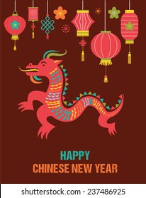 Antecedentes chinos de Año Nuevo con dragón rojo tradicional 