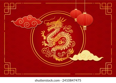 chinese new year background red gold and dragon vector