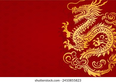 chinese new year background red gold and dragon vector