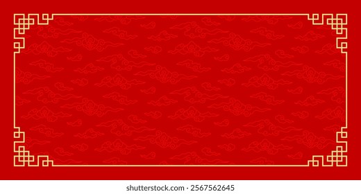 Chinese New Year background, red chinese border, cloud frame