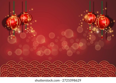 Fundo de Ano Novo chinês com lanternas vermelhas e ornamentos de ouro