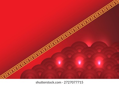 Fondo chino del año Nuevo con linternas rojas y patrón de oro. Ilustración vectorial.
