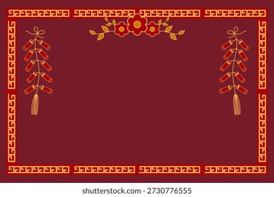 Chinese New Year Background with Red Firecrackers and Flower Frame
