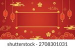 Chinese new year background with scroll Paper and chinese ornament