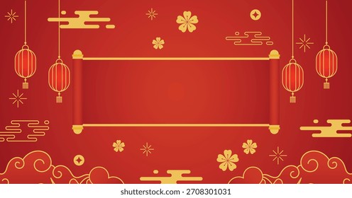 Fondo de año nuevo chino con pergamino Papel y adorno chino