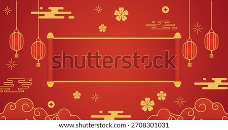 Chinese new year background with scroll Paper and chinese ornament