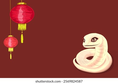 Chinese New Year background with snake icon and lantern lights