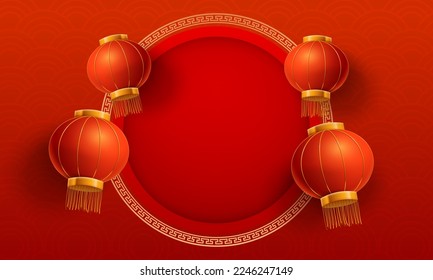 Chinese new year background template Illustrations with red pattern and chinese ornament with red lantern