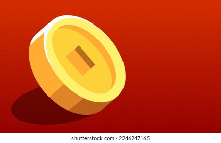 Chinese new year background template Illustrations with red pattern and gold big money coin