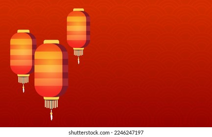 Chinese new year background template Illustrations with red pattern and three red lantern