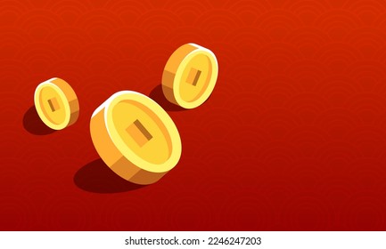 Chinese new year background template Illustrations with red pattern and three gold money coins