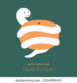 Chinese new year background template with snake and citrus. 
