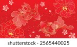 Chinese New Year background vector. Chinese and Japanese wallpaper pattern design of elegant koi fish, flower. Design illustration for decoration, wall decor, banner, website, ads.