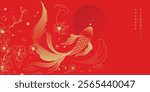 Chinese New Year background vector. Chinese and Japanese wallpaper pattern design of elegant koi fish, flower. Design illustration for decoration, wall decor, banner, website, ads.