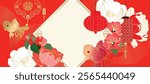 Chinese New Year background vector. Chinese and Japanese wallpaper pattern design of elegant koi fish, peony flower. Design illustration for decoration, wall decor, banner, website, ads.