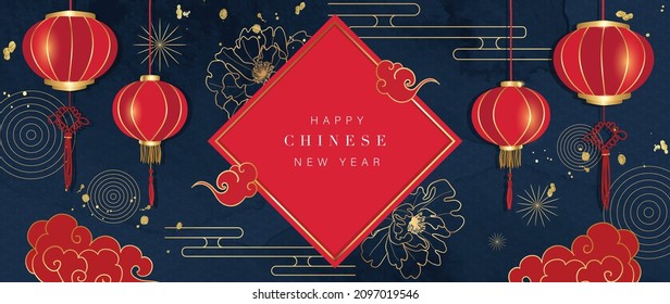Chinese new year background vector. Oriental festive art design for place text and product images. Design for sale banner, cover and invitation.
