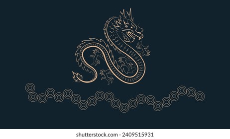 Vector de fondo de Año Nuevo chino . Dragón chino de oro, patrón de círculo, vector de decoración de vacaciones de Año Nuevo lunar. Ilustración de la tradición cultural oriental