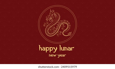 Chinese New Year background vector . Chinese golden dragon, fan pattern, Lunar New Year holiday decoration vector. Oriental culture tradition illustration