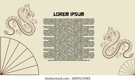 Chinese New Year background vector . Chinese golden dragon, fan pattern, Lunar New Year holiday decoration vector. Oriental culture tradition illustration