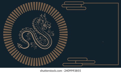 Chinese New Year background vector . Chinese golden dragon, circle pattern, Lunar New Year holiday decoration vector. Oriental culture tradition illustration