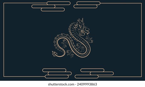 Chinese New Year background vector . Chinese golden dragon, circle pattern, Lunar New Year holiday decoration vector. Oriental culture tradition illustration