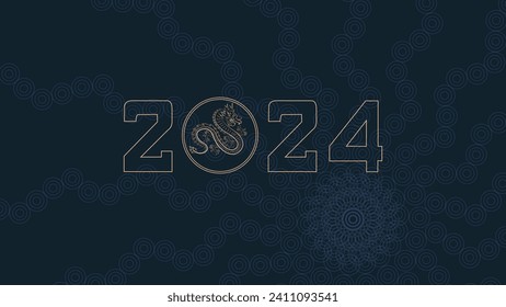 Vector de fondo de Año Nuevo chino . Dragón chino de oro, patrón de círculo, vector de decoración de vacaciones de Año Nuevo lunar. Ilustración de la tradición cultural oriental