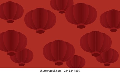 Vetor de fundo chinês Ano Novo. Design de modelo moderno com lanterna no fundo vermelho. Ilustração oriental elegante para capa, banner, site, calendário, envelope.