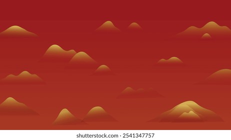 Vetor de fundo chinês Ano Novo. Design de modelo moderno com montanha em fundo vermelho. Ilustração oriental elegante para capa, banner, site, calendário, envelope.