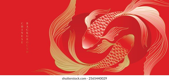 Chinese New Year background vector. Chinese and Japanese wallpaper pattern design of elegant koi fish. Design illustration for decoration, wall decor, banner, website, ads.