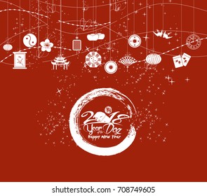 Chinese New Year background,card print. Year of the dog (hieroglyph: Dog)